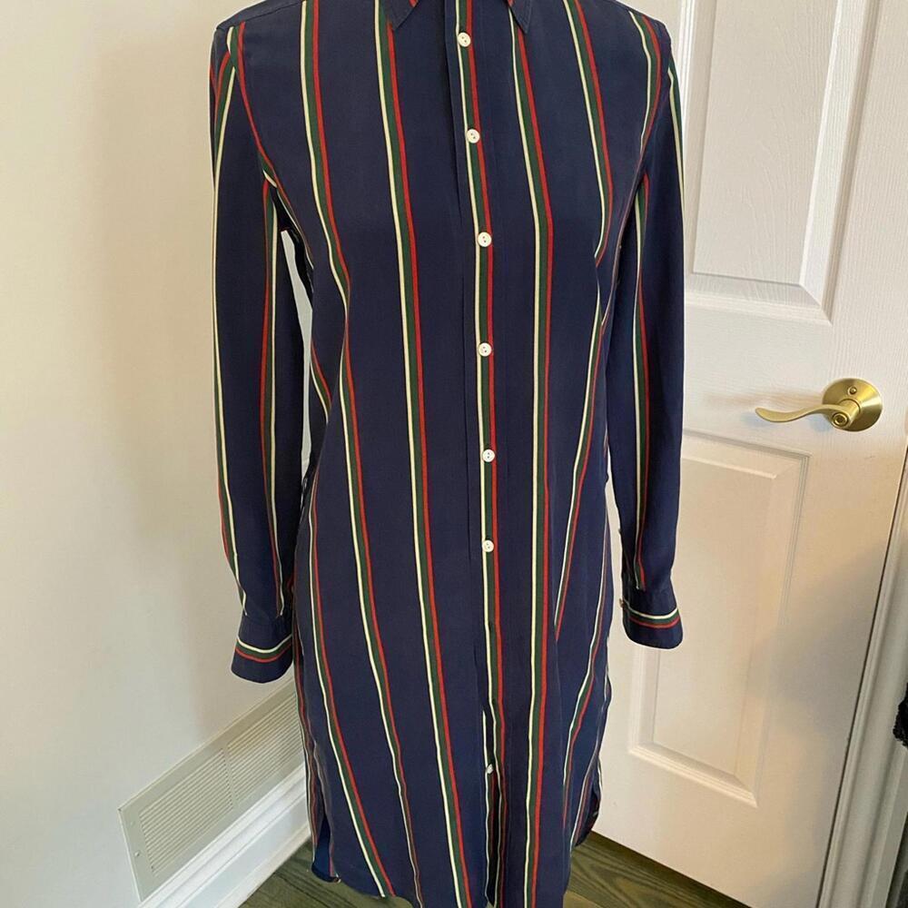 Polo Ralph Lauren 100% silk Striped Button-Down Shirt Dress